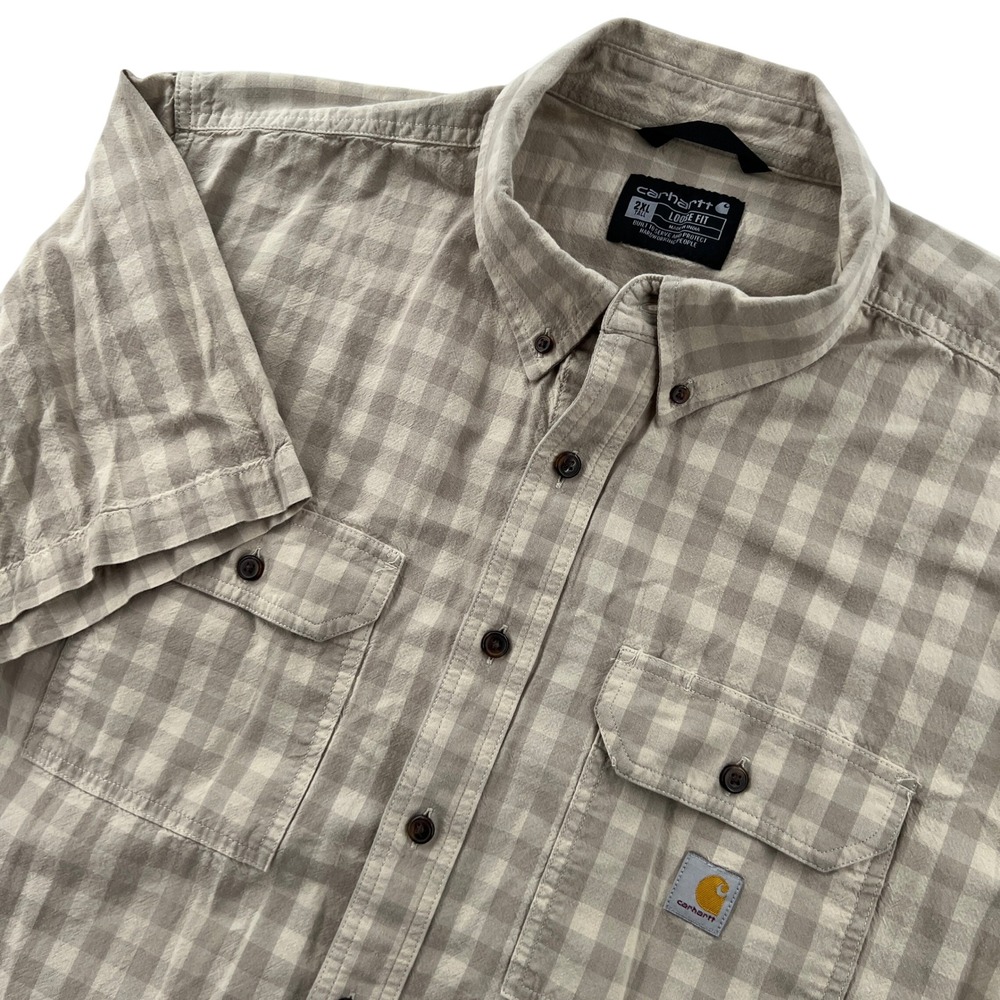 Carhartt Loose Fit Midweight Short Sleeve Plaid Shirt Mens 2XL Tall Tan Plaid